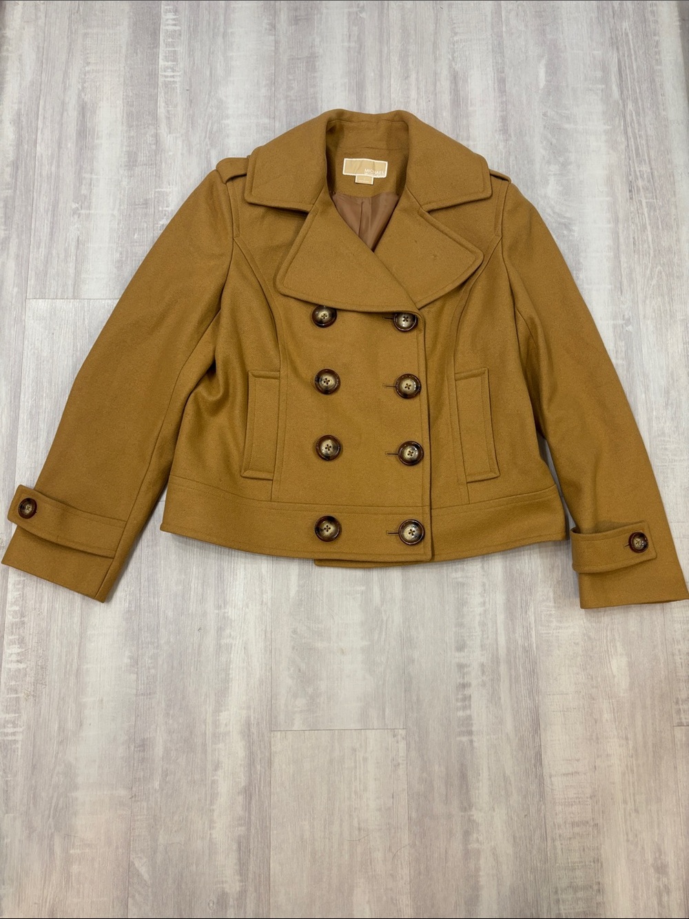 Michael Kors Camel Double-Breasted Peacoat Wool Size 14